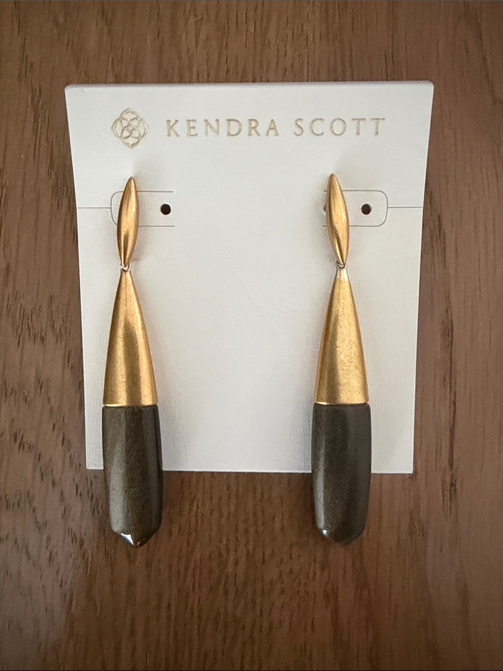 Kendra Scott Gold and Dark Green Drop Earrings